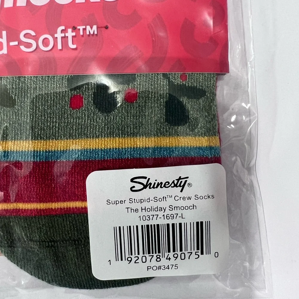 Shinesty super stupid soft crew socks the holiday smooch size large Christmas NW